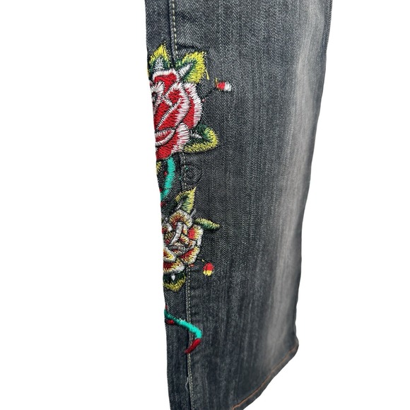 NEW Ed Hardy Embroidered Floral Skull Jeans 27 Low Rise Love Kills Y2K NWT F - Picture 2 of 6